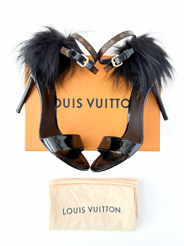 Louis Vuitton | Call Back Fur Sandals Monogram Strap Patent Heels Eu 37.5